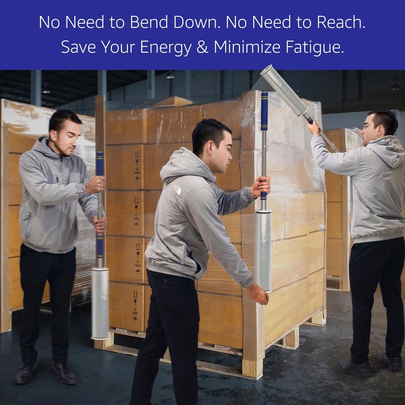 Lifetime Supplies Heavy Duty Stretch Film Dispenser Pole Holder - Extra Long High Reaching Industrial Handle for Stretch Wrapping - Fits Rolls 2" to 3" Diamater Cores & Lengths from 12" to 24" - Pallet Wrap - Image 1